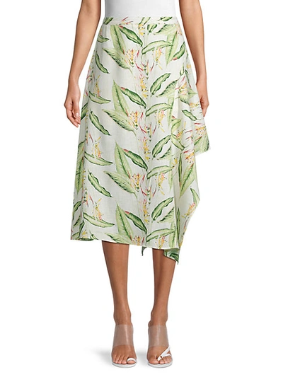 Shop Bcbgmaxazria Women's Tropical-print Asymmetrical Midi Skirt In Multi Bird Print