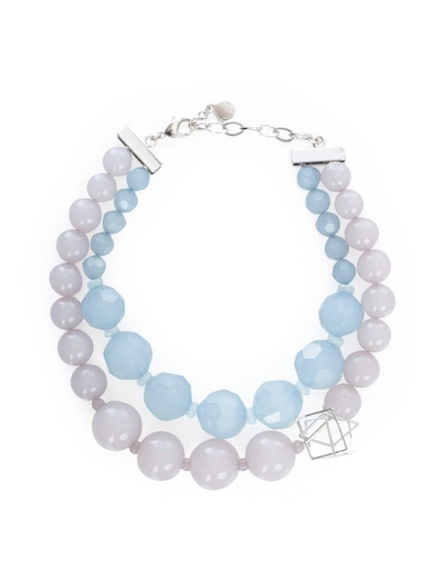 Shop Emporio Armani Necklace Multistring W/pearls In Grigio Chiaro