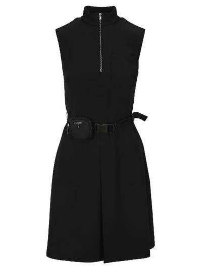Shop Prada Belted Dress In Black