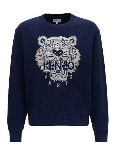 Shop Kenzo Sweatshirt With Tiger Logo In Blu