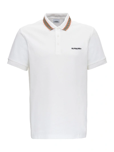Shop Burberry Johnston Polo Shirt In White