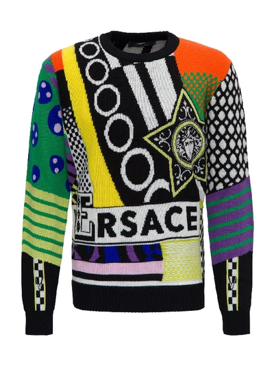 Shop Versace Wool Jacquard Jumper In Multicolor