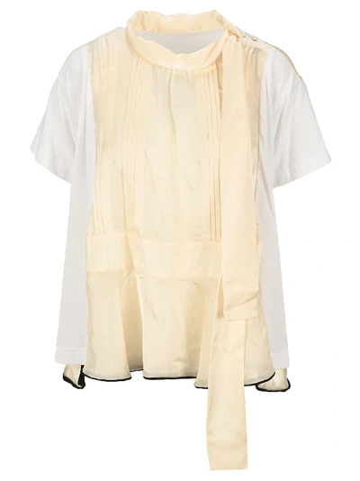 Shop Sacai Contrast Panel Mock-neck Blouse In White + Ivory