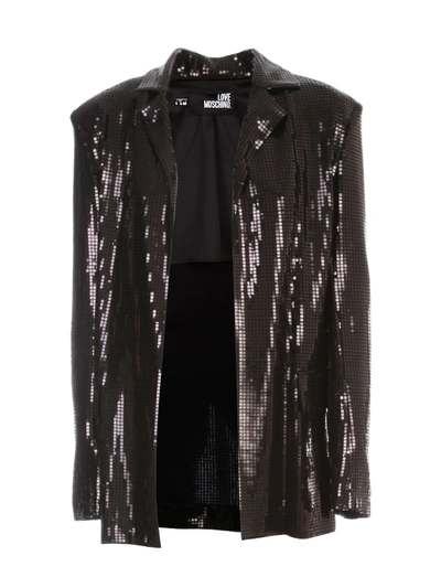 Shop Love Moschino Jacket W/paillettes In Lurex Tass Nero