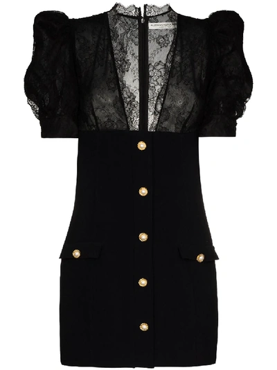 Shop Alessandra Rich Lace-panelled Mini Dress In Black