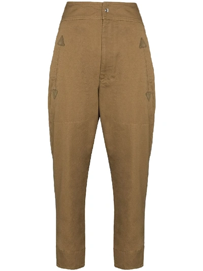 Isabel Marant Étoile Raluni Olive Tapered Cotton Trousers In Brown |  ModeSens