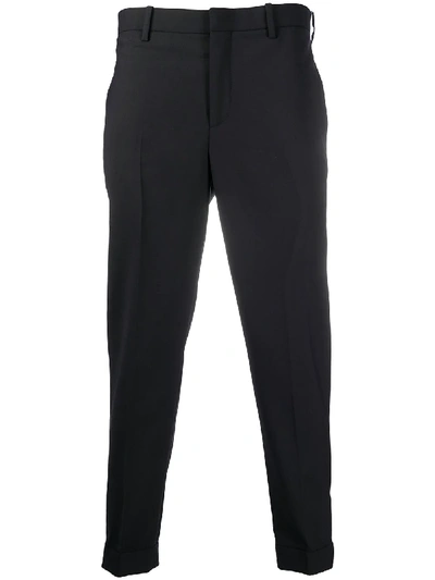 Shop Neil Barrett Zip-detail Cropped Trousers In 415 Dark Navy