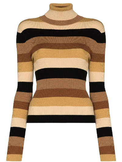 Shop Staud Striped Turtleneck Jumper In Neutrals