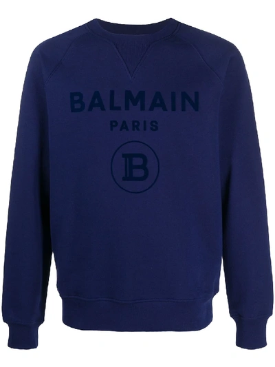 Shop Balmain Logo Print Sweatshirt In Blue