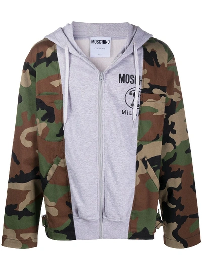 Shop Moschino Camouflage Hybrid Jacket In Grey
