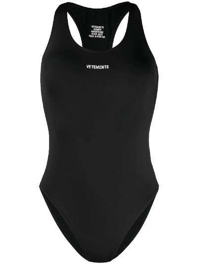 Shop Vetements Cut-out Logo Swimsuit In Black