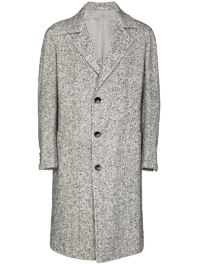 Shop Kiton Chevron Single-breasted Coat In Grey