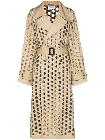 Shop Maison Margiela Hole-punched Trench Coat In Neutrals