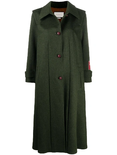 Shop Gucci Single-breasted Wool Swing Coat In Green