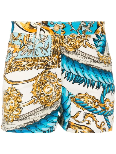 Shop Moschino Rope And Chain-print Shorts In Blue