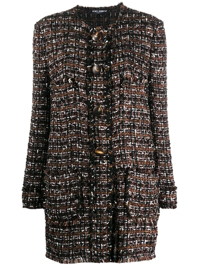 Shop Dolce & Gabbana Single-breasted Tweed Coat In Brown