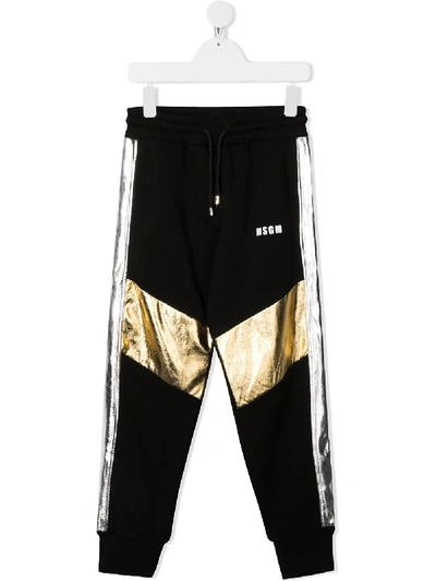Msgm Cotton Sweatpants W/ Coated Inserts In Black