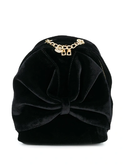 Shop Monnalisa Bow Velvet Backpack In Black