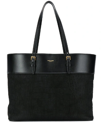 Shop Saint Laurent Large Leather Tote Bag In Black