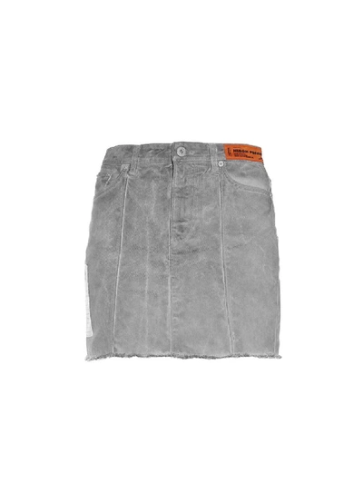 Shop Heron Preston Grey Wash Denim Skirt