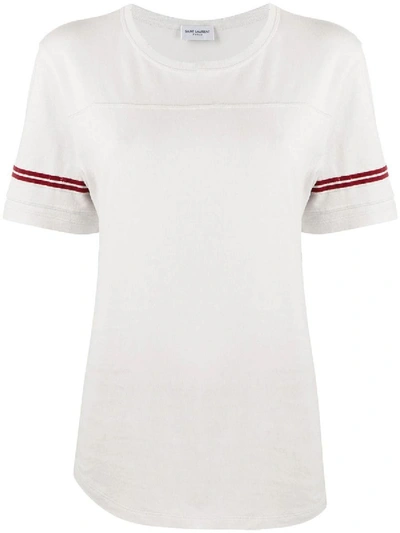 Shop Saint Laurent White And Red Striped Sleeve T-shirt
