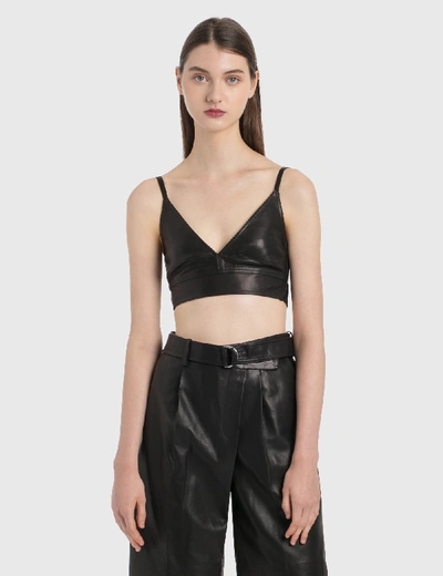 Shop Helmut Lang Leather Bra Top In Black