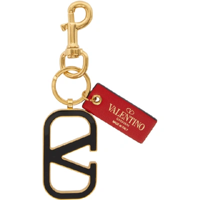 Shop Valentino Gold And Black  Garavani Vlogo Keychain In 0no Black