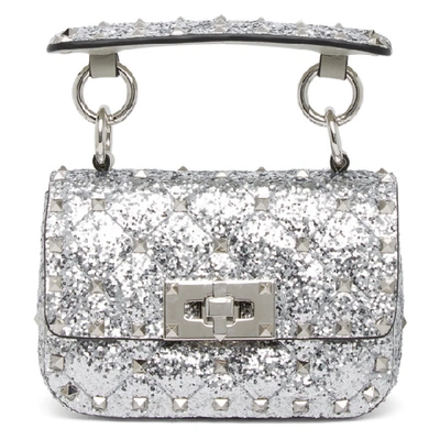 Valentino Garavani Rockstud Spike Glitter Crossbody Bag In Silver | ModeSens