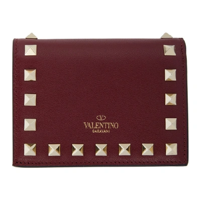 Shop Valentino Burgundy  Garavani Rockstud Bifold Wallet In C52 Cherry