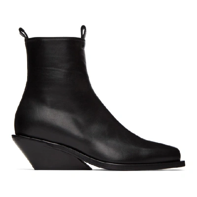Shop Ann Demeulemeester Black Square Toe Wedge Heel Boots In 099 Black