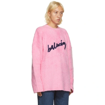 Shop Balenciaga Pink Oversized Signature Logo Sweater In 5630 Pink