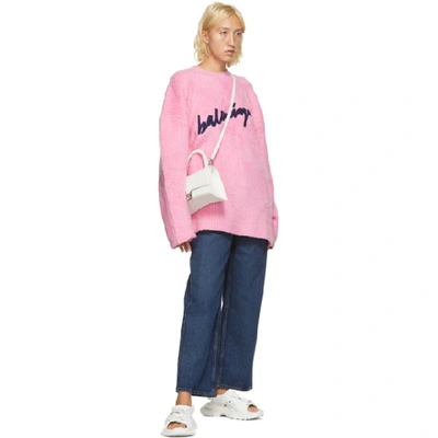 Shop Balenciaga Pink Oversized Signature Logo Sweater In 5630 Pink
