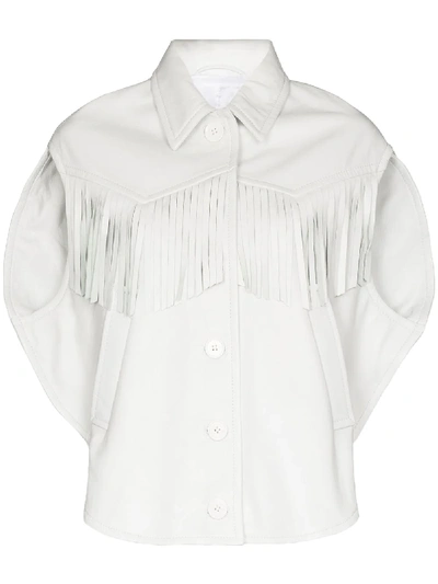 Shop Mm6 Maison Margiela Fringe-trim Short-sleeve Jacket In White