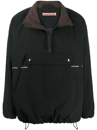 Shop Acne Studios Logo Print Half-zip Jacket In Black