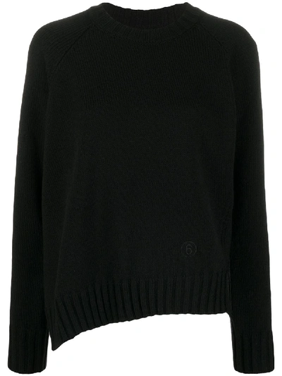 Shop Mm6 Maison Margiela Asymmetric-hem Long-sleeve Jumper In Black