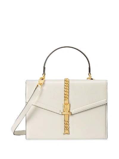 Shop Gucci Small Sylvie 1969 Top Handle Bag In White