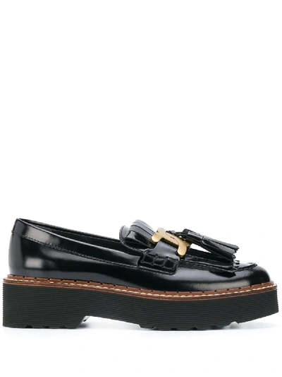 Shop Tod's Kate Gommino Platform Tassel Loafers In Black