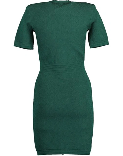 Shop Balmain Green V-neck Diamond Knit Zip Mini Dress