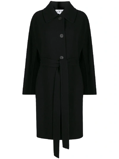 Shop Loewe Belted Coat In Wool And Cashmere In Black
