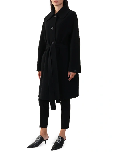 Shop Loewe Belted Coat In Wool And Cashmere In Black