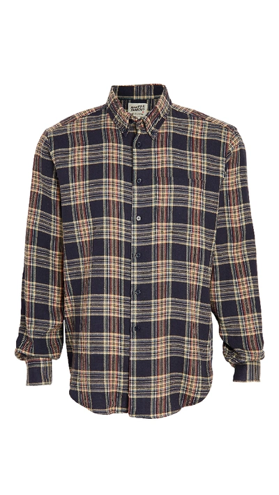 Shop Naked & Famous Cotton Silk Flannel Easy Shirt In Navy