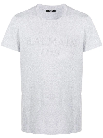 Shop Balmain Logo Print T-shirt In Grey