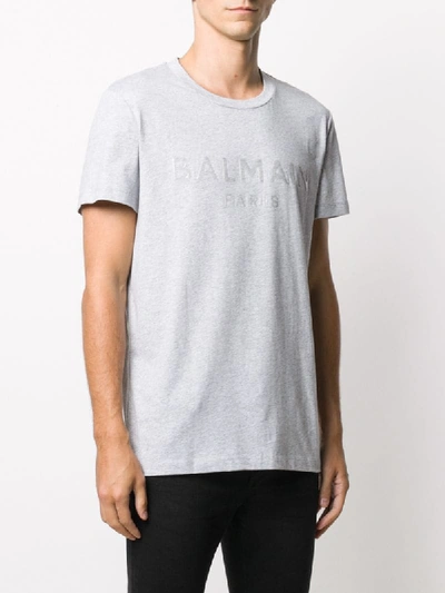 Shop Balmain Logo Print T-shirt In Grey