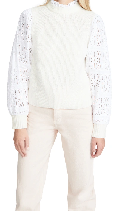 Shop Sea Iris Cotton Eyelet Sweater In Cream