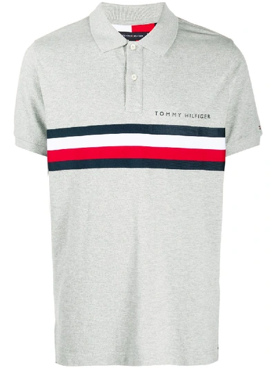 Shop Tommy Hilfiger Signature Stripe Polo Shirt In Grey