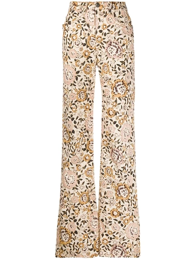 Shop Etro Floral Print Flare Jeans In Neutrals