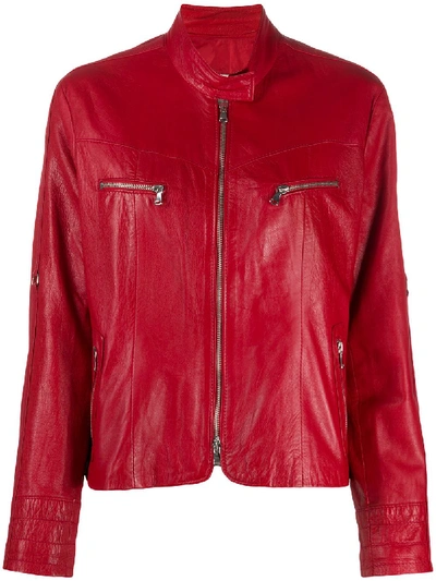 Pre-owned A.n.g.e.l.o. Vintage Cult 1990s Band Collar Leather Jacket In Red