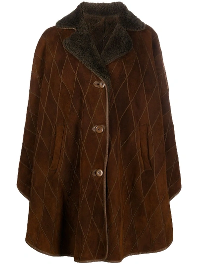 Pre-owned A.n.g.e.l.o. Vintage Cult 1980s Diamond Quilted Buttoned Coat In Brown