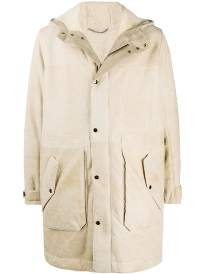 Shop Ajmone Long-sleeve Hooded Shearling Coat In Neutrals