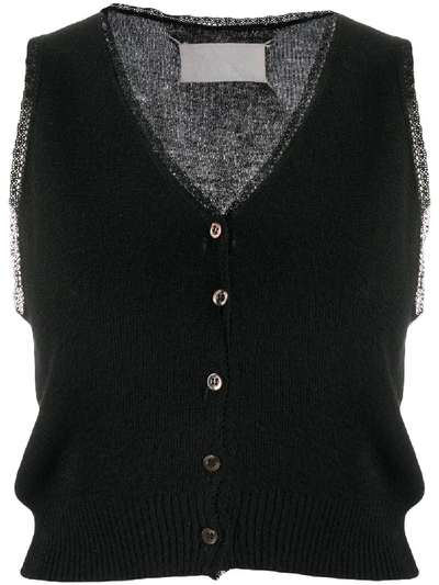 Pre-owned Maison Margiela 1990s Lace-trimming Knitted Vest In Black